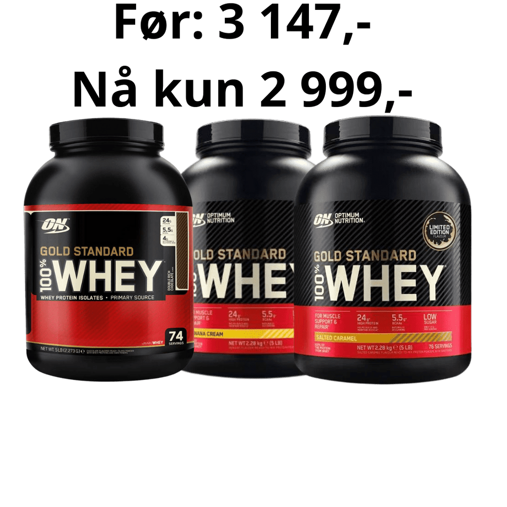 3 x 2270g Optimum Nutrition 100% Whey - Din Ultimate Proteinkilde! - Flexfit