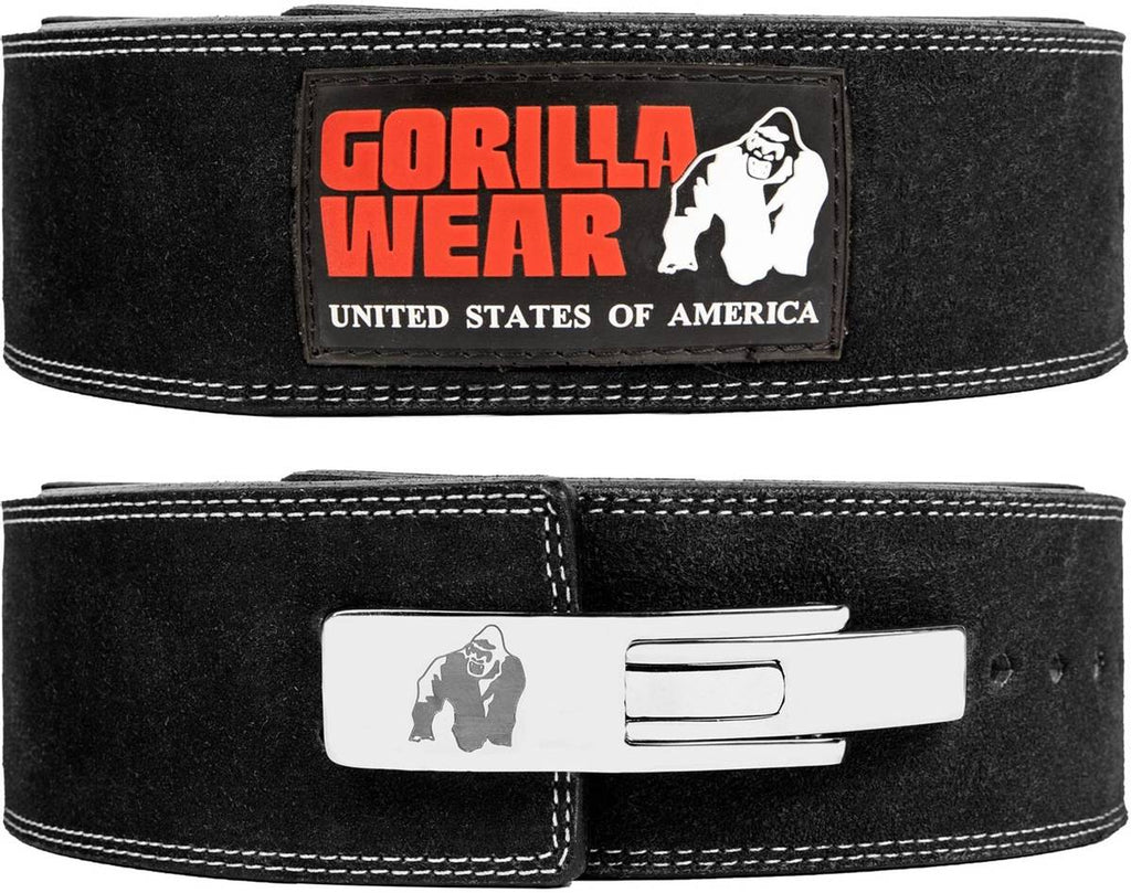 Gorilla Wear 4 Inch (10cm) Leather Lever Belt, Black - Flexfit