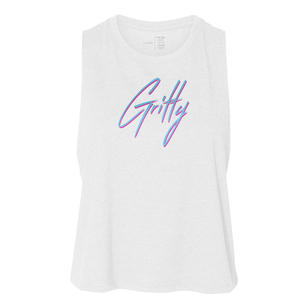 HYLETE Gritty Crop Tank (White/Blue) - Flexfit