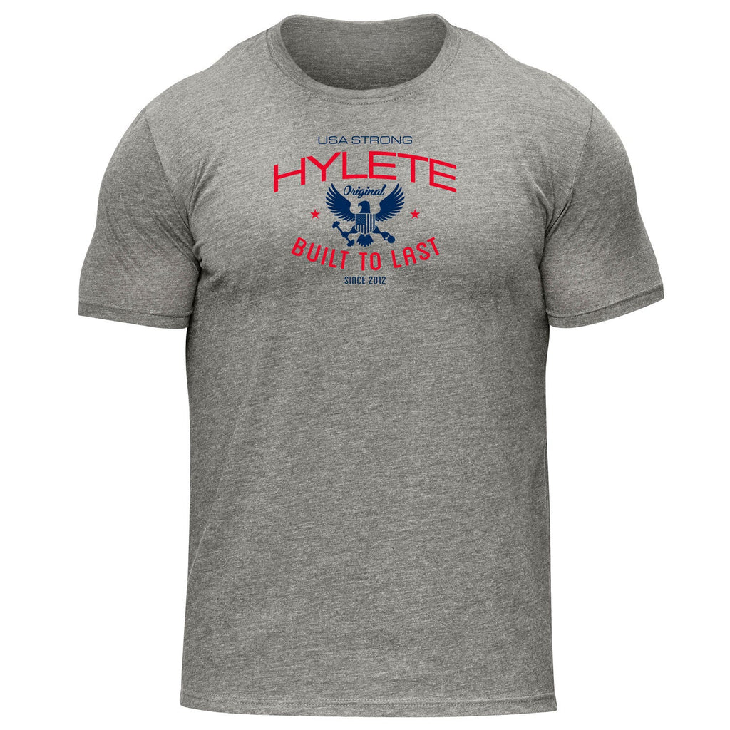 HYLETE USA Strong tri - blend crew (Heather Grey/Red) - Flexfit