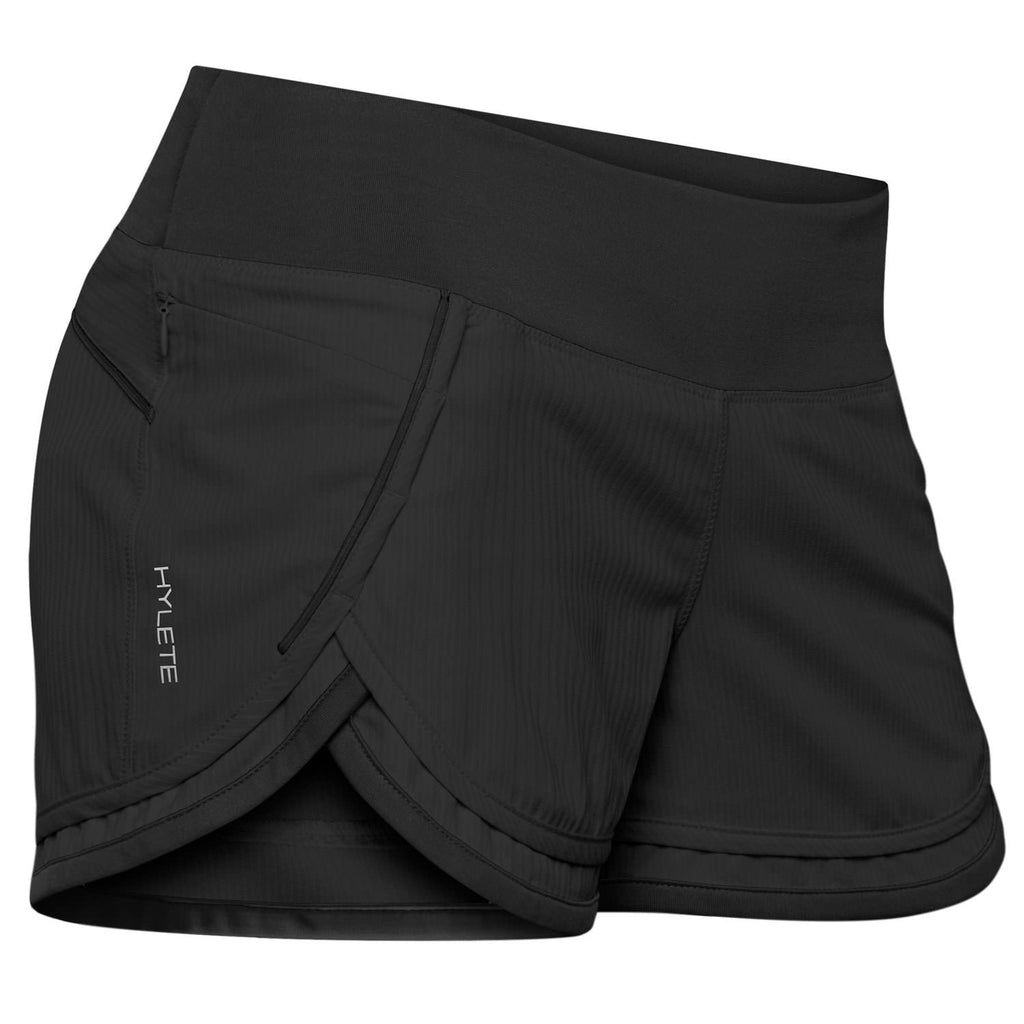 HYLETE Womens Iris Scallop Short (Black/Stealth Black) - Flexfit