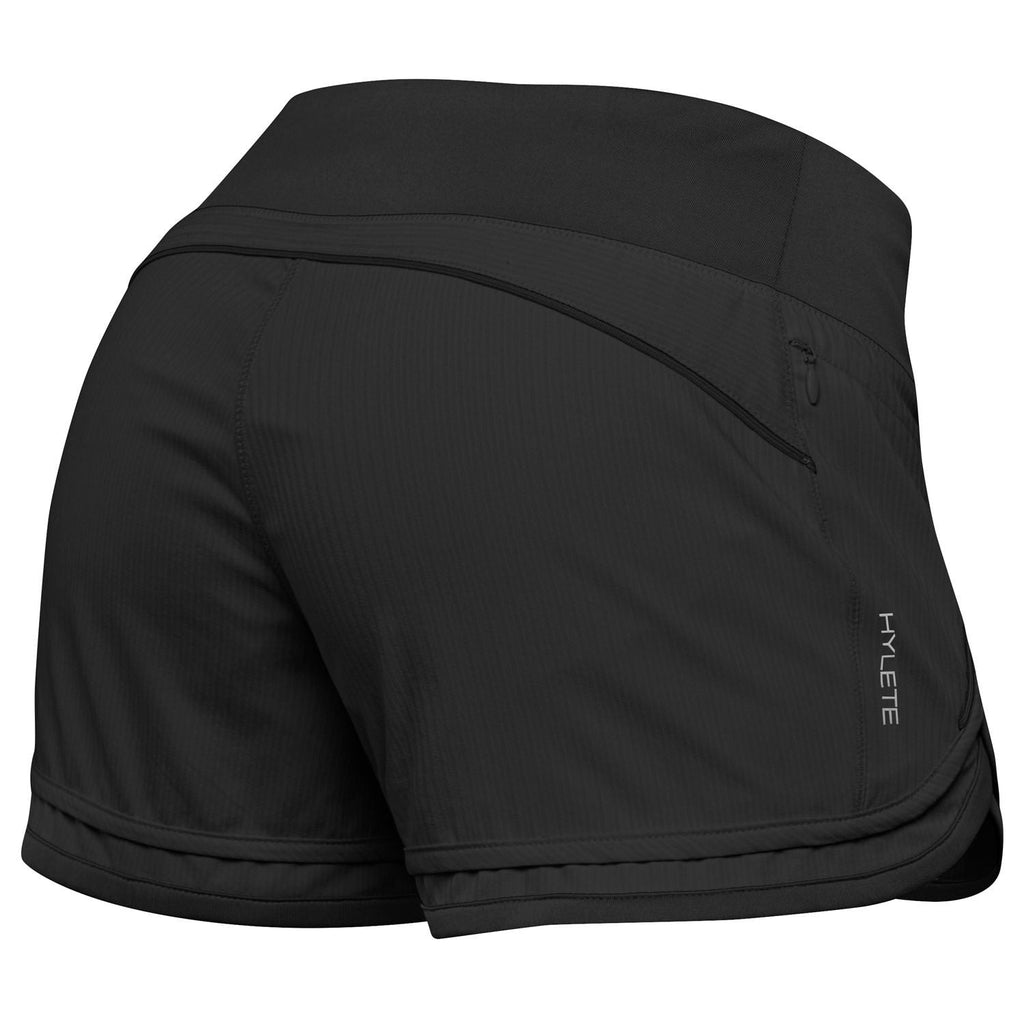 HYLETE Womens Iris Scallop Short (Black/Stealth Black) - Flexfit