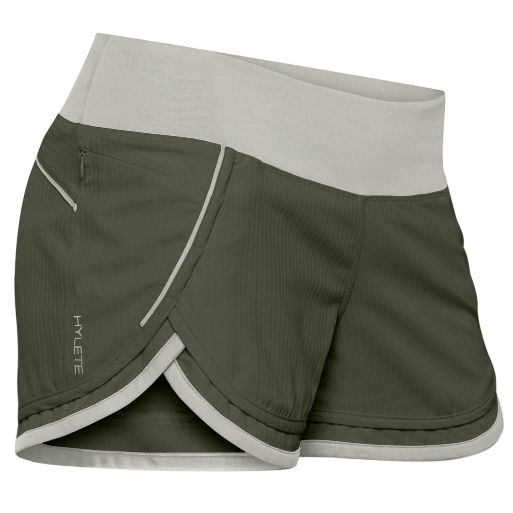 HYLETE Womens Iris Scallop Short (Olive/Oeatmeal) - Flexfit