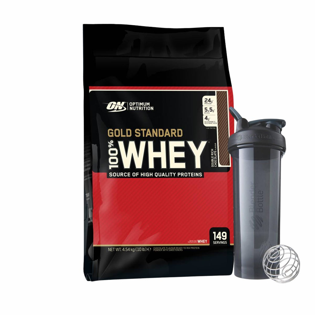 Optimum Nutrition 100% Whey Gold Standard Myseprotein 4545 g + Shaker fra Blenderbottle - Flexfit