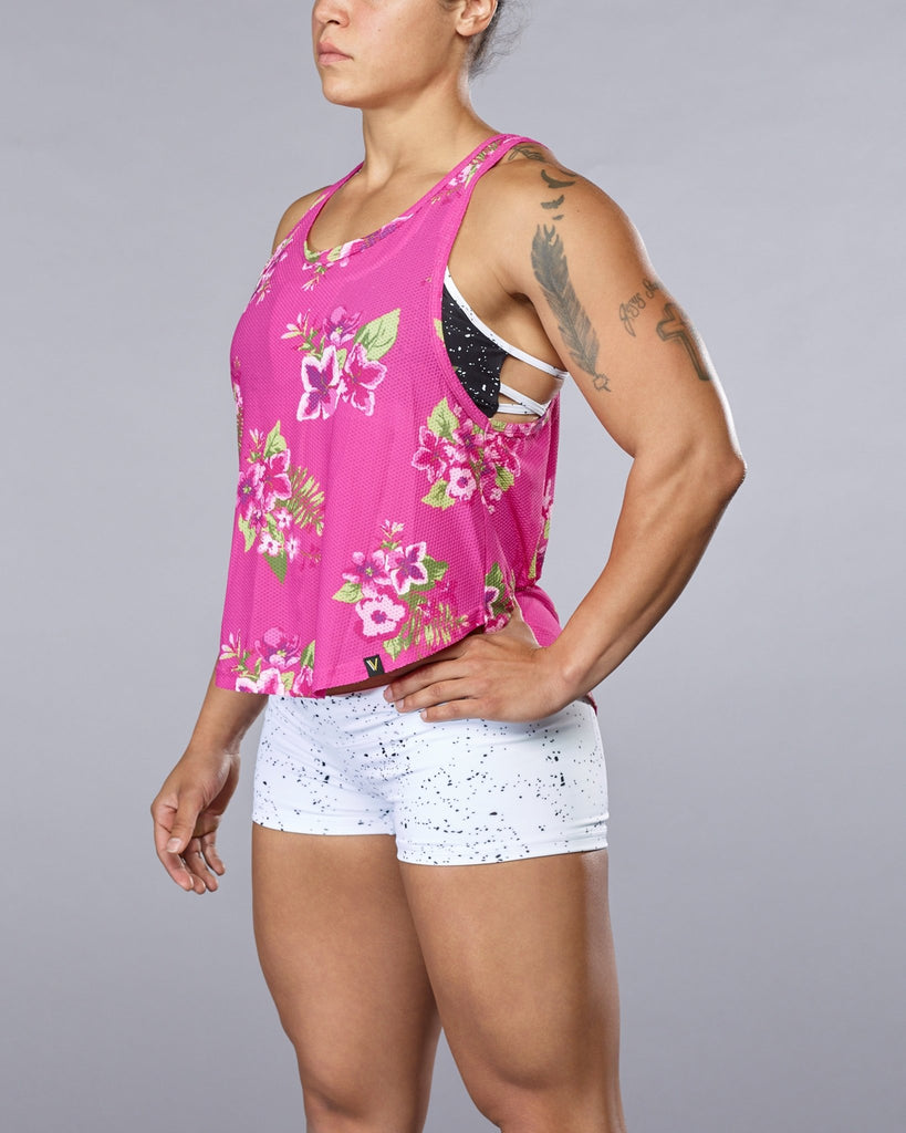 Vull - Ultra Stretch Long Line Tank (Pink Floral) - Flexfit