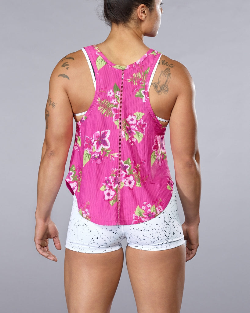 Vull - Ultra Stretch Long Line Tank (Pink Floral) - Flexfit