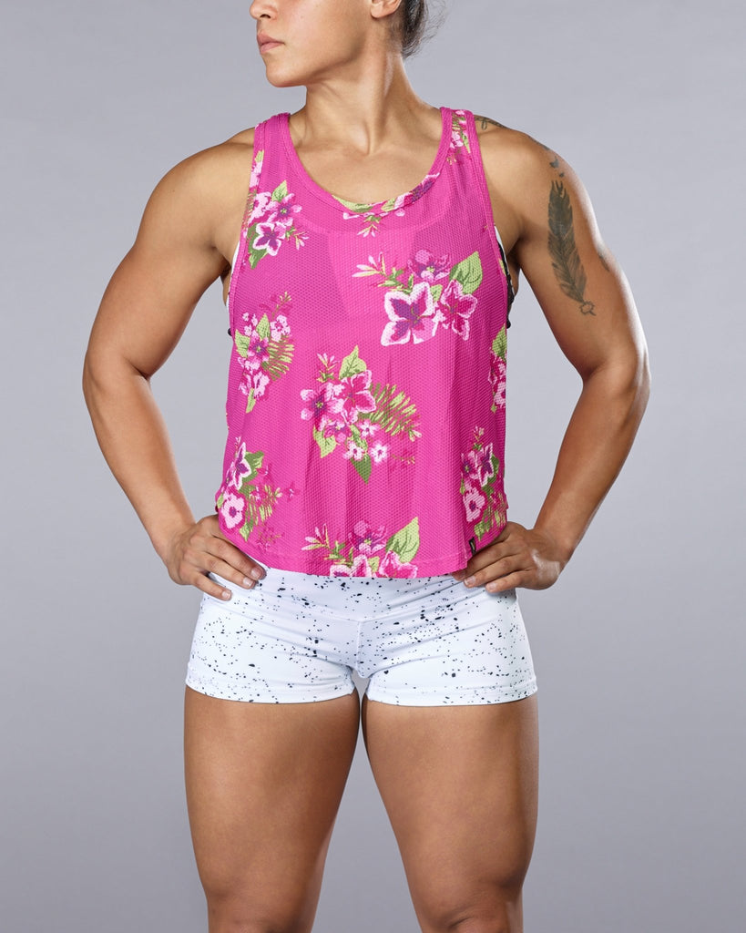 Vull - Ultra Stretch Long Line Tank (Pink Floral) - Flexfit